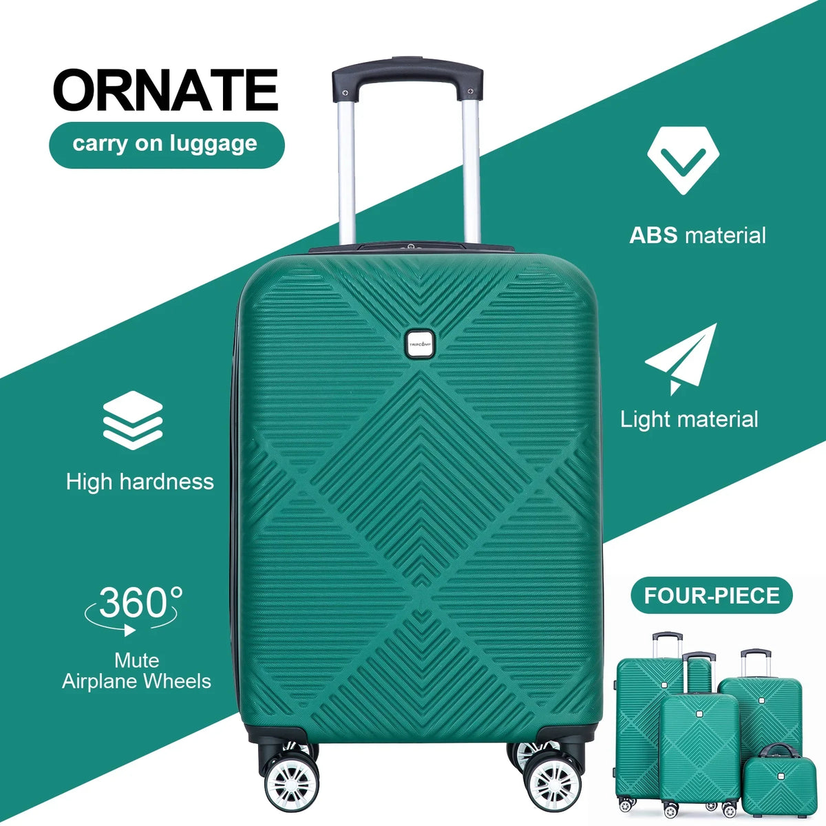Tripcomp Luggage Sets 4 Piece Suitcase Set (14/20/24/28)Hardside Suitcase with Spinner Wheels Lightweight Carry on Luggage(Black)