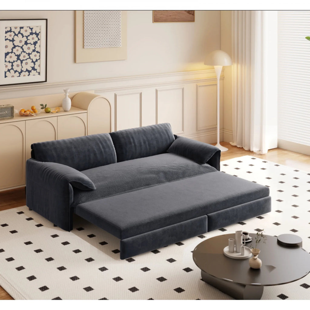 66" Queen Pull Out Sofa Bed, 3-in-1 Convertible Sleeper Sofa with Side Storage,Multi-Functional Velvet Loveseat Bed for Living Room,Bedroom