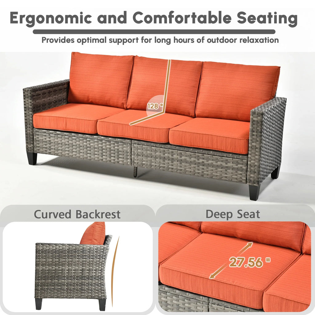 Ovios 5 Pieces Outdoor Patio Furniture Set Wicker Rattan Outdoor Conversation Comfortable Sectional Sofa with Steel Frame, Grey