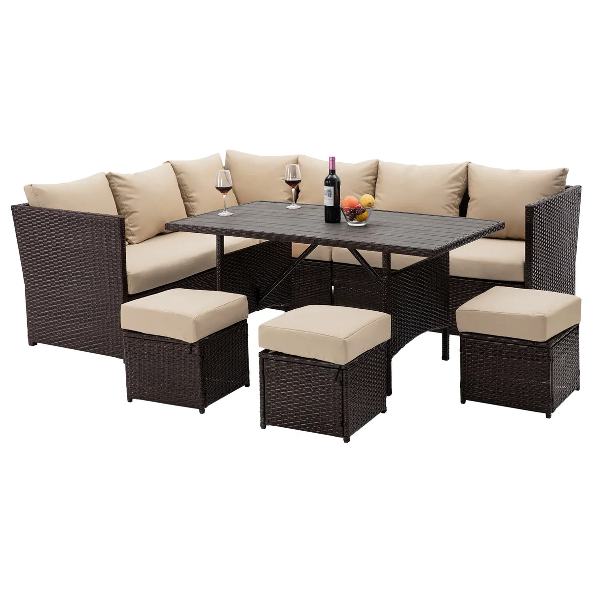 Danrelax 7-Piece Patio Conversation Set, Outdoor Sectional Sofa, PE Rattan Wicker Furniture, Steel Frame, Gray