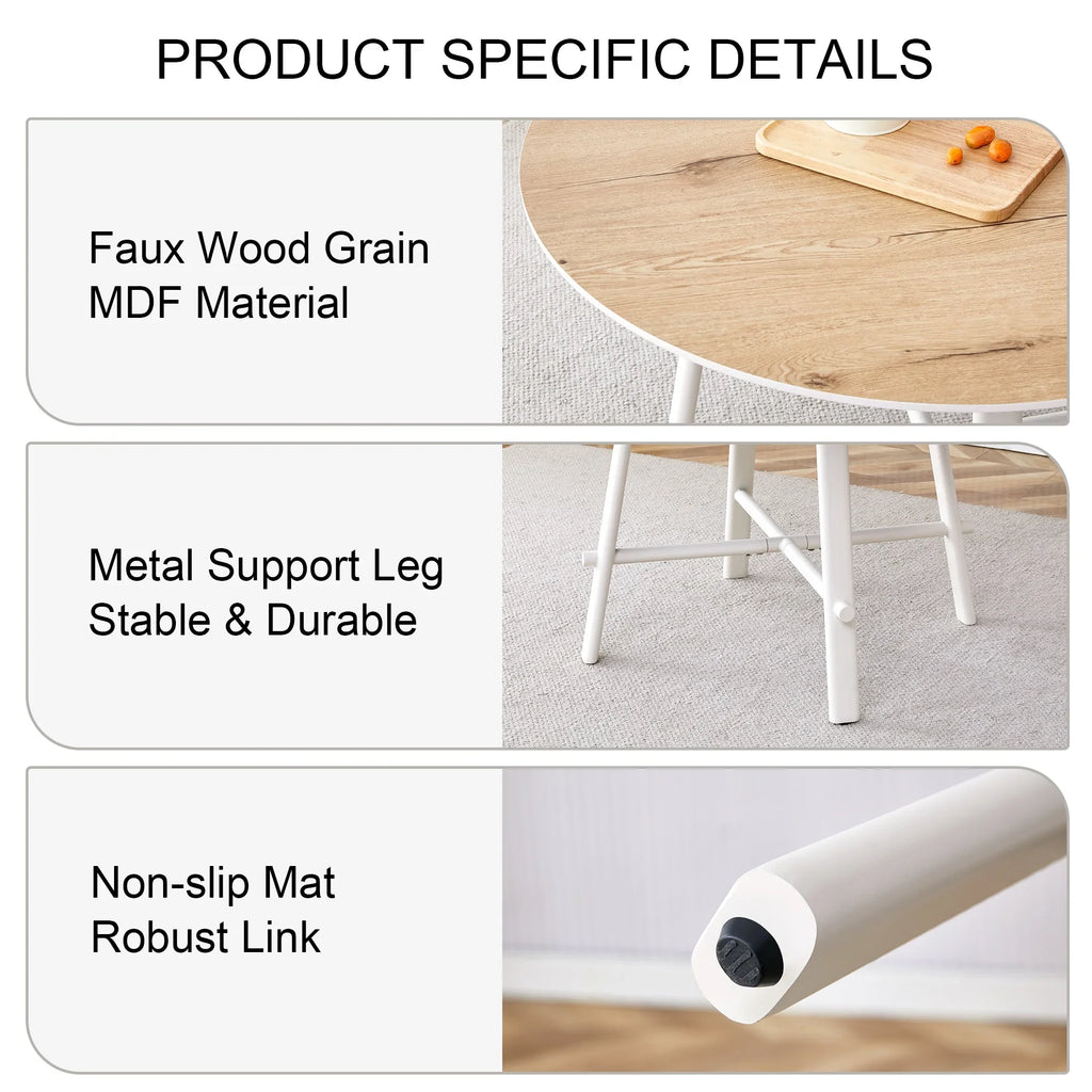 PORKISS Round Dining Table for 4 People, Wood Kitchen Dining Table with Metal Legs, Modern Dining Room Tables for Kitchen Living Room, White #2