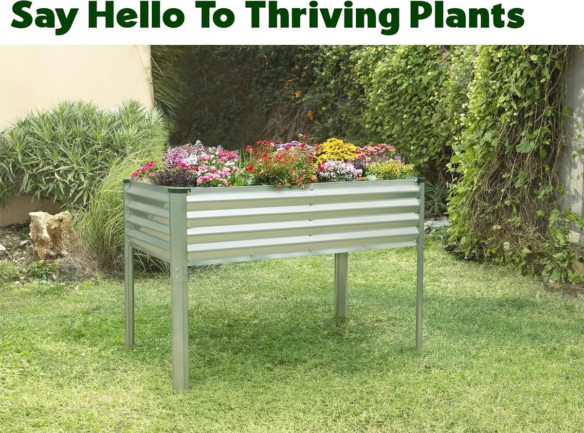 Galvanized Raised Garden Beds Outdoor with Legs // 48"24"31in Elevated Planter Box for Vegetables, Flowers (Silver) // Large Metal Garden Bed for Backyard Patio Gardening