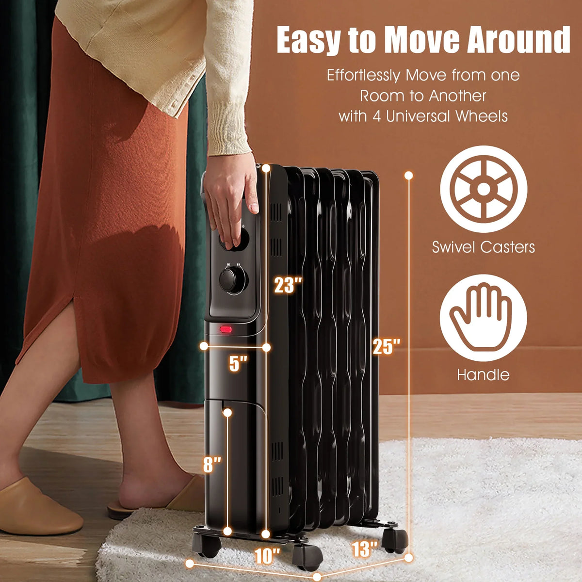 Costway 1500W Oil Filled Heater Portable Radiator Space Heater w/ Adjustable Thermostat White