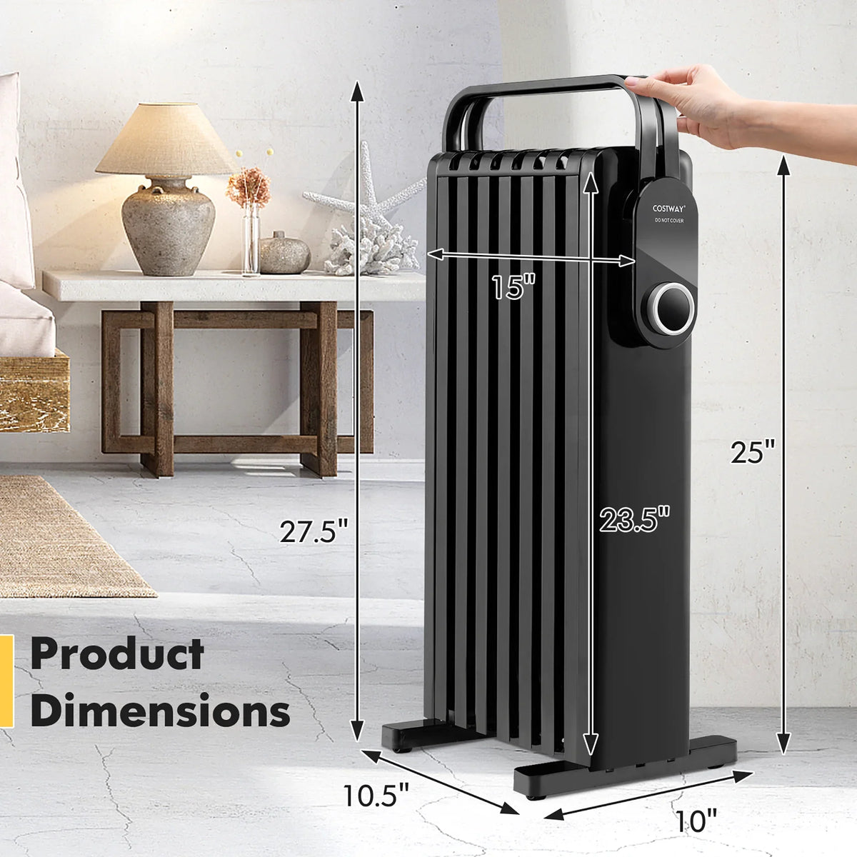 Costway 1500W Electric Space Heater Oil Filled Radiator Heater W/ Foldable Rack White