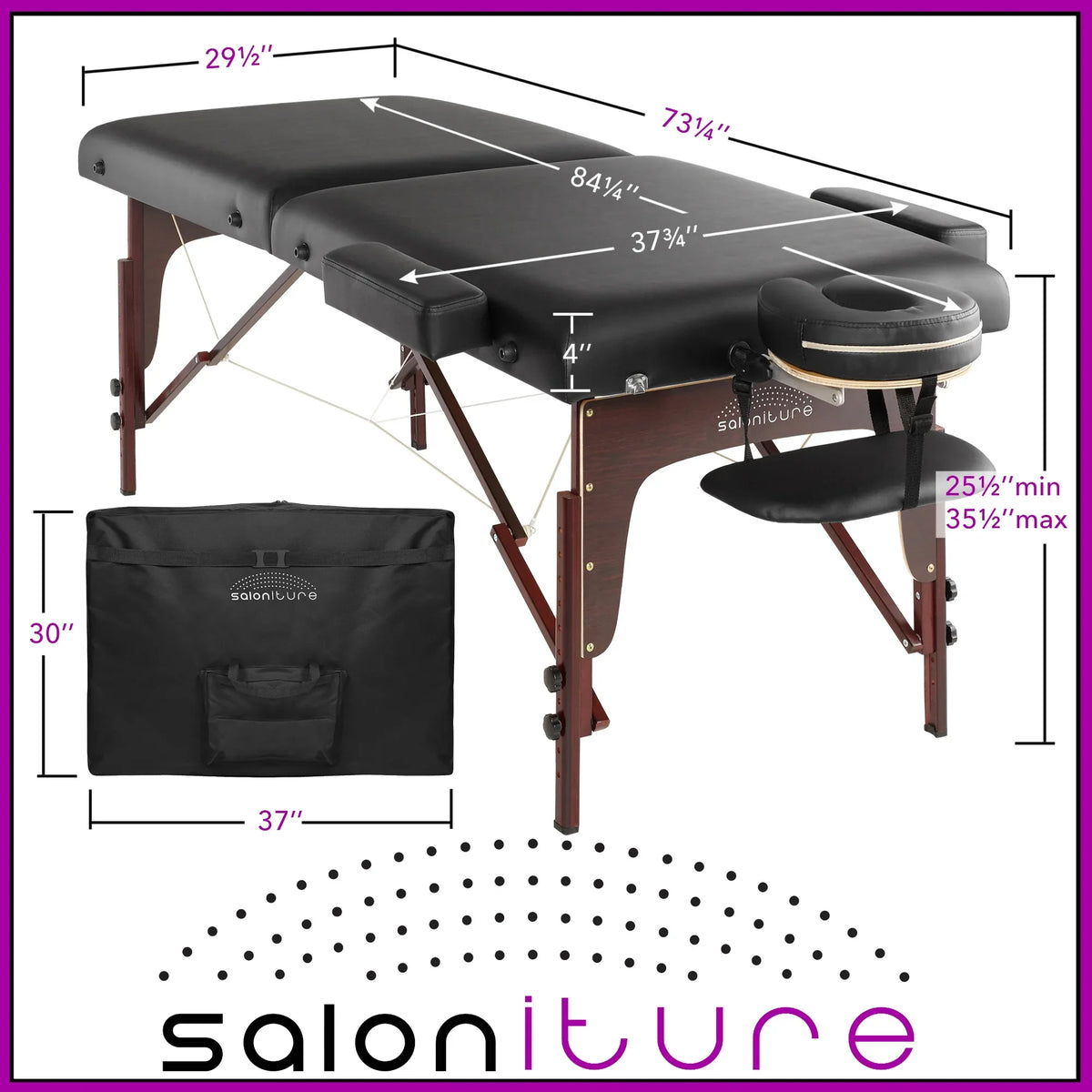 Saloniture Professional Portable Lightweight Bi-Fold Memory Foam Massage Table with Reiki Panels - Includes Headrest, Face Cradle, Armrests and Carrying Case - Burgundy