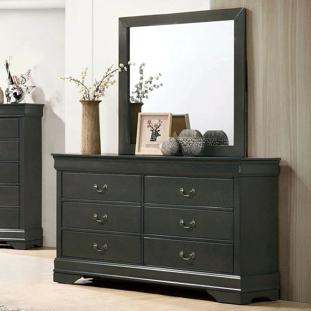 Transitonal Style Gray Solid wood 4pc Bedroom Set Full Size Bed Dresser Mirror Nightstand Master Bedroom Furniture