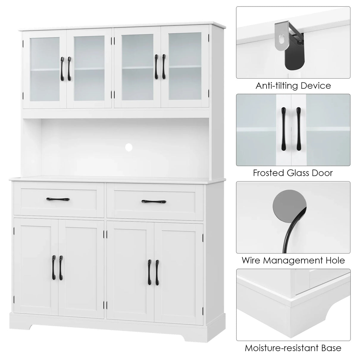 Homfa 71'' Tall 2 Drawer Kitchen Pantry Buffet Hutch, 4 Door Freestanding Cupboard Storage Cabinet, White