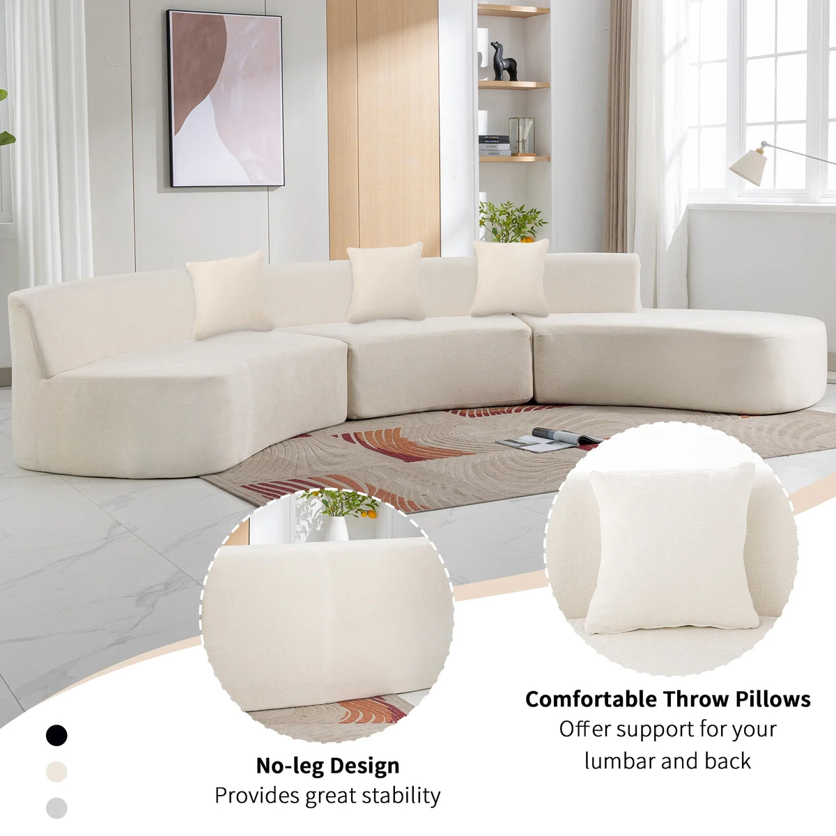 Harper & Bright Designs Modern Curved Floor Sofa Set, Modular Sectional Sponge Couch for Living Room, 2 PC Free Combination No Assembly Foam-Filled Sofa, Beige
