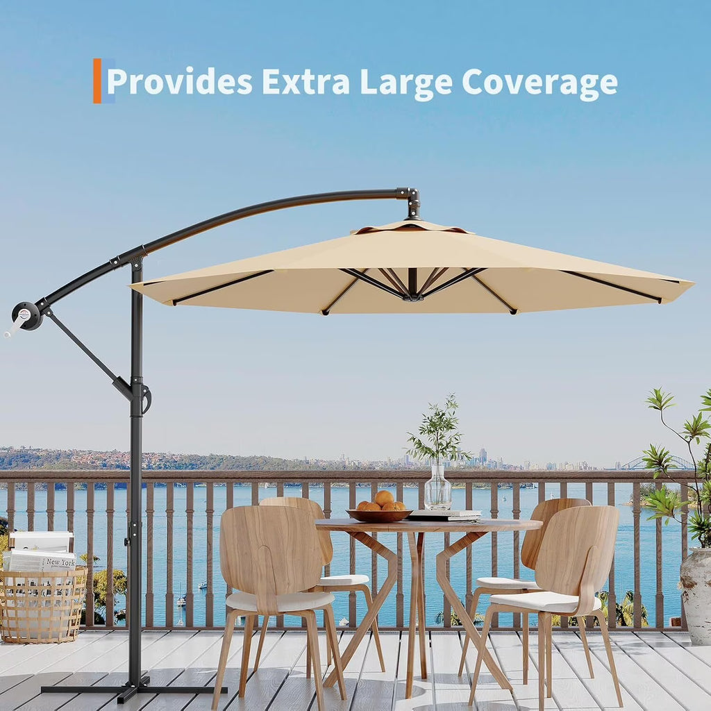 Emorefun Cantilever Umbrella, 10ft Heavy Duty Patio Umbrella with Easy Lift & Tilt Adjustment, Large Outdoor Umbrella for Deck Pool Garden Backyard, Navy Blue