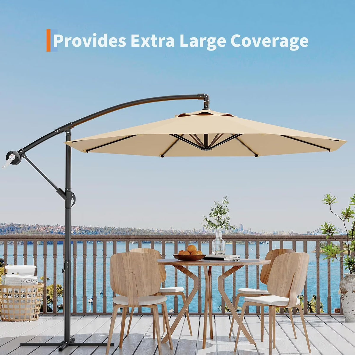 Emorefun Cantilever Umbrella, 10ft Heavy Duty Patio Umbrella with Easy Lift & Tilt Adjustment, Large Outdoor Umbrella for Deck Pool Garden Backyard, Navy Blue