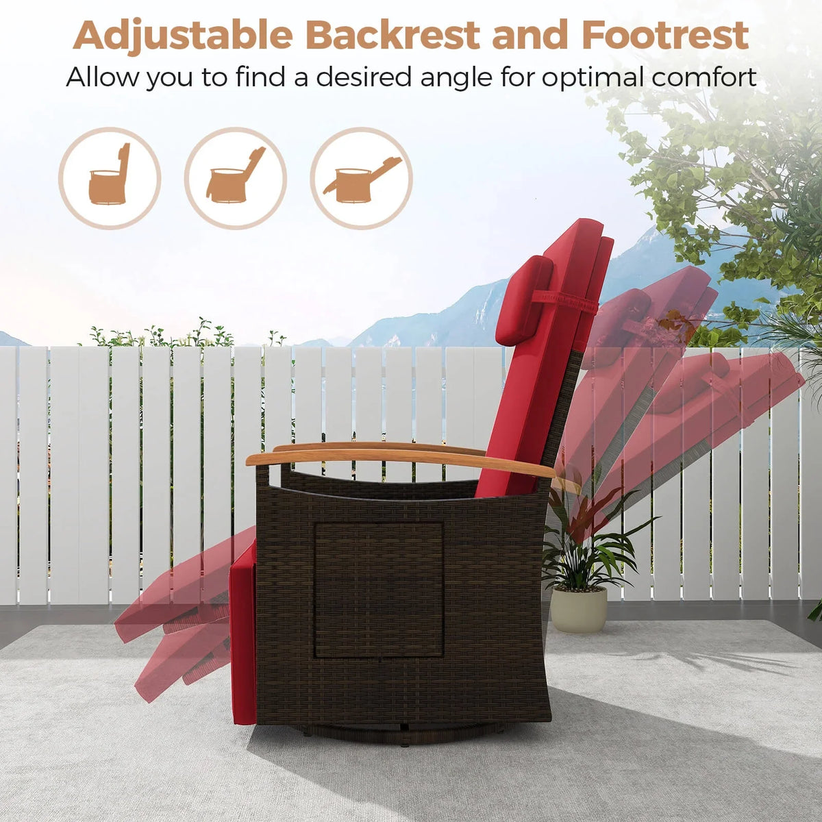 Costway Outdoor 360" Swivel Rattan Recliner Chair Patio Wicker Chaise Lounge Chair Beige
