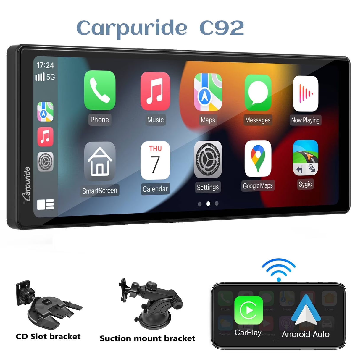 Carpuride Wireless Carplay Android Auto with 4K Front Dash Cam 1080P Rear Cam,10.26" HD IPS Touch