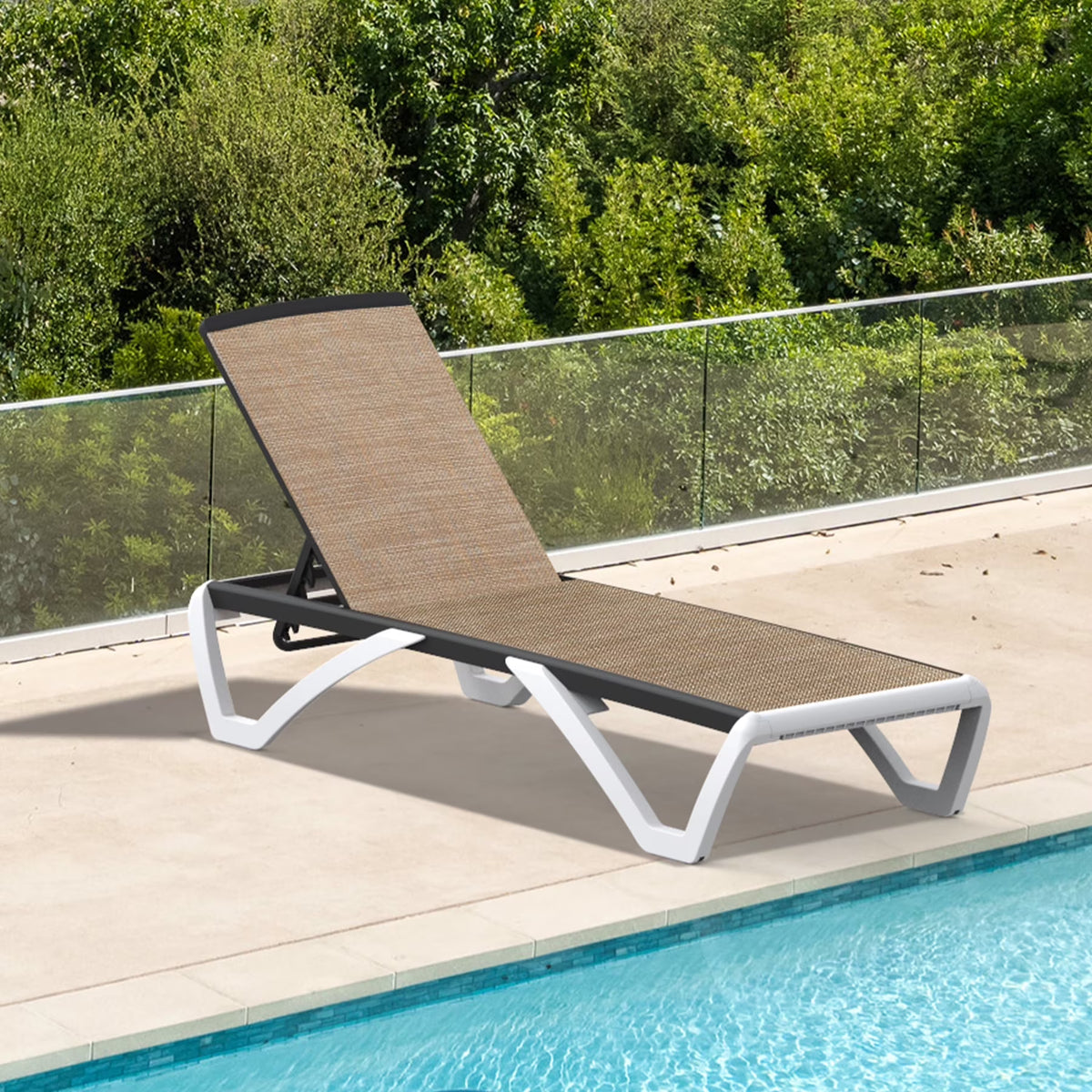 Domi Outdoor Living Chaise Lounge Chair Aluminum Adjustable Pool Lounge Chair"With All-Weather Textilene for Deck, Lawn, Backyard "1 Grey Chair"