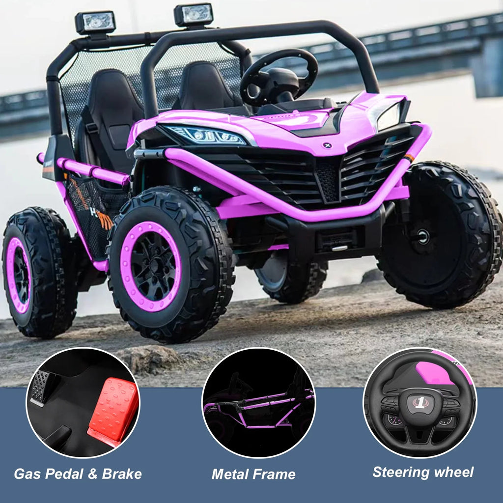 OTTORD 24 V Ride on Car UTV 2 Seater, 2x200W Electric Car Truck with Metal Frame, Brake&Gas Pedal, EVA Tires,3 Speed (Purple Pink)