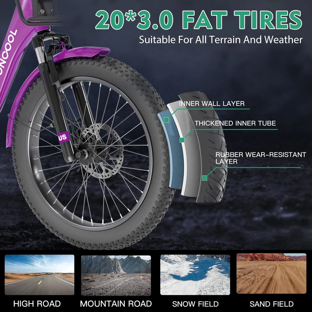 MOONCOOL TK1 Folding Electric Tricycle for Adults,48V 14.5Ah Removable battery, 500W"Peak 1000w"Motor, 20" Fat Tire Step-Thru 3Wheel Electric Bicycle w/Front&Rear Baskets, Certified to UL 2849 by SGS
