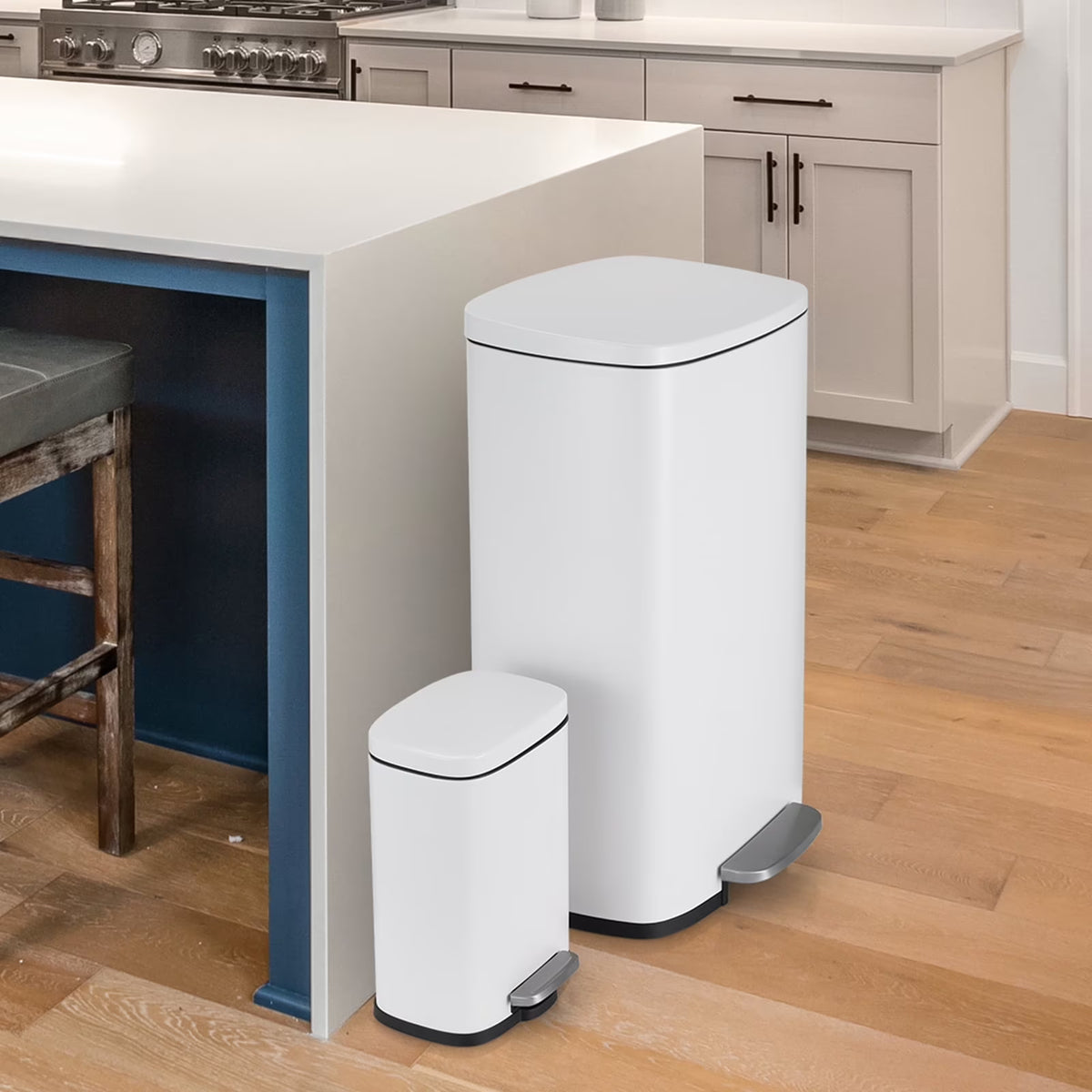 LAZY BUDDY 13.2 Gallon Stainless Steel Kitchen Trash Can with 1.3 Gallon Mini Trash Can, Rectangular Step Garbage Can with Lid