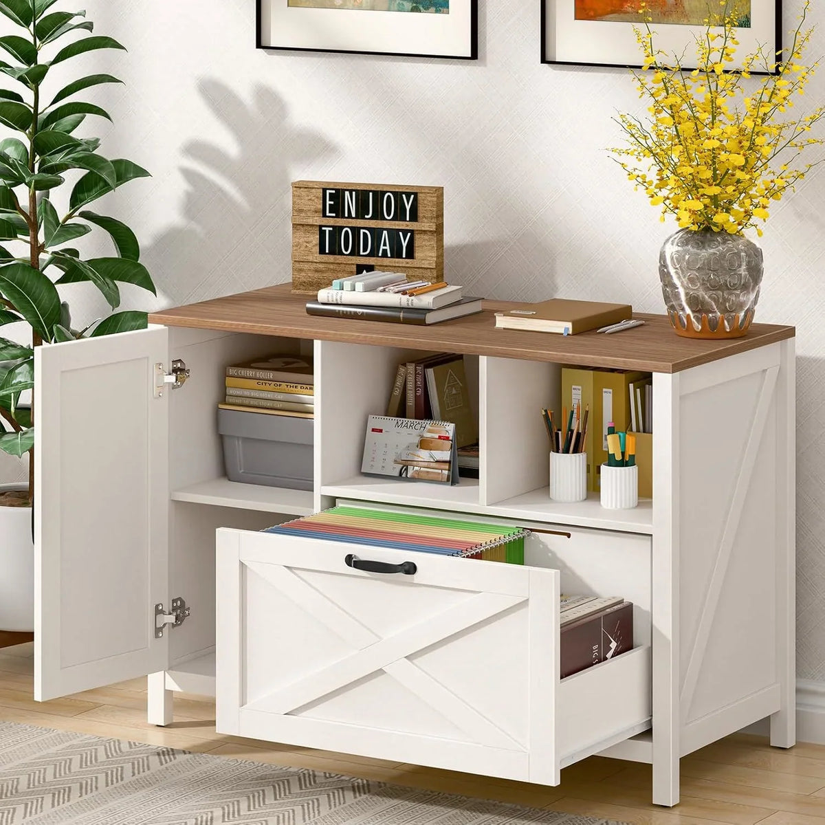Vabches 2 Drawer Lateral File Cabinet,Mobile Wood office Cabinet for Home Office,Printer Stand with Open Storage Shelves.