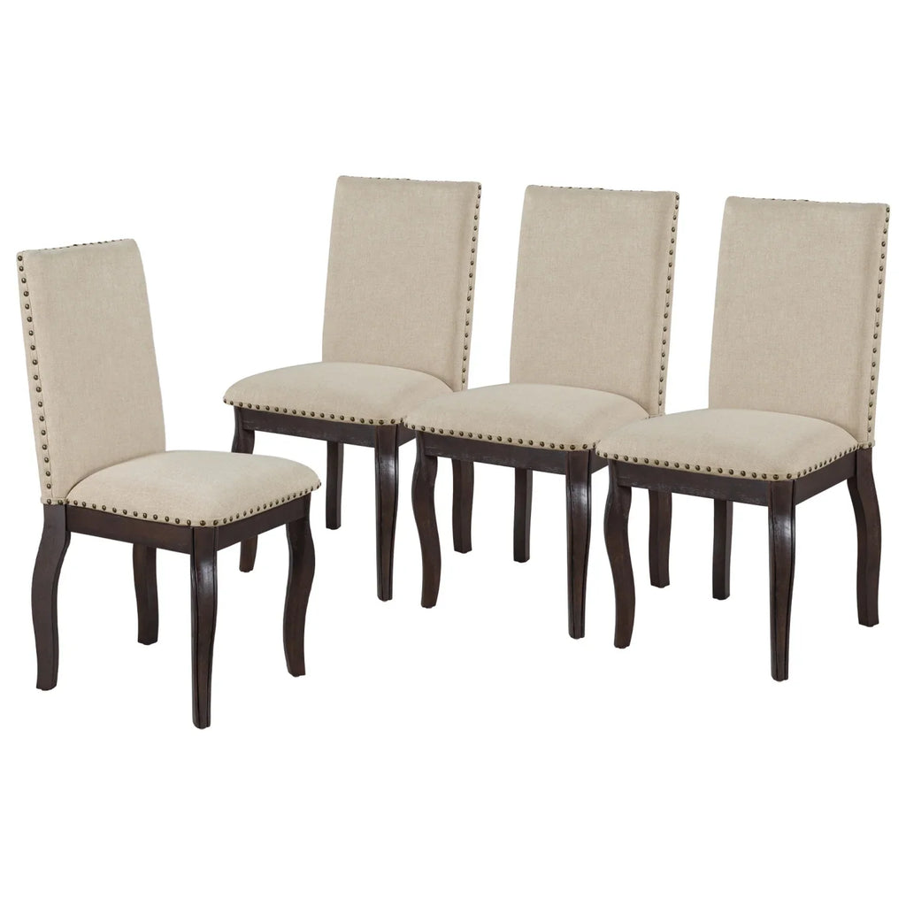 Harper & Bright Designs Round Extendable Dining Table Set for 4, 5 Piece Farmhouse Wood Dining Table Set with 4 Upholstered Dining Chairs, Natural Wood Wash