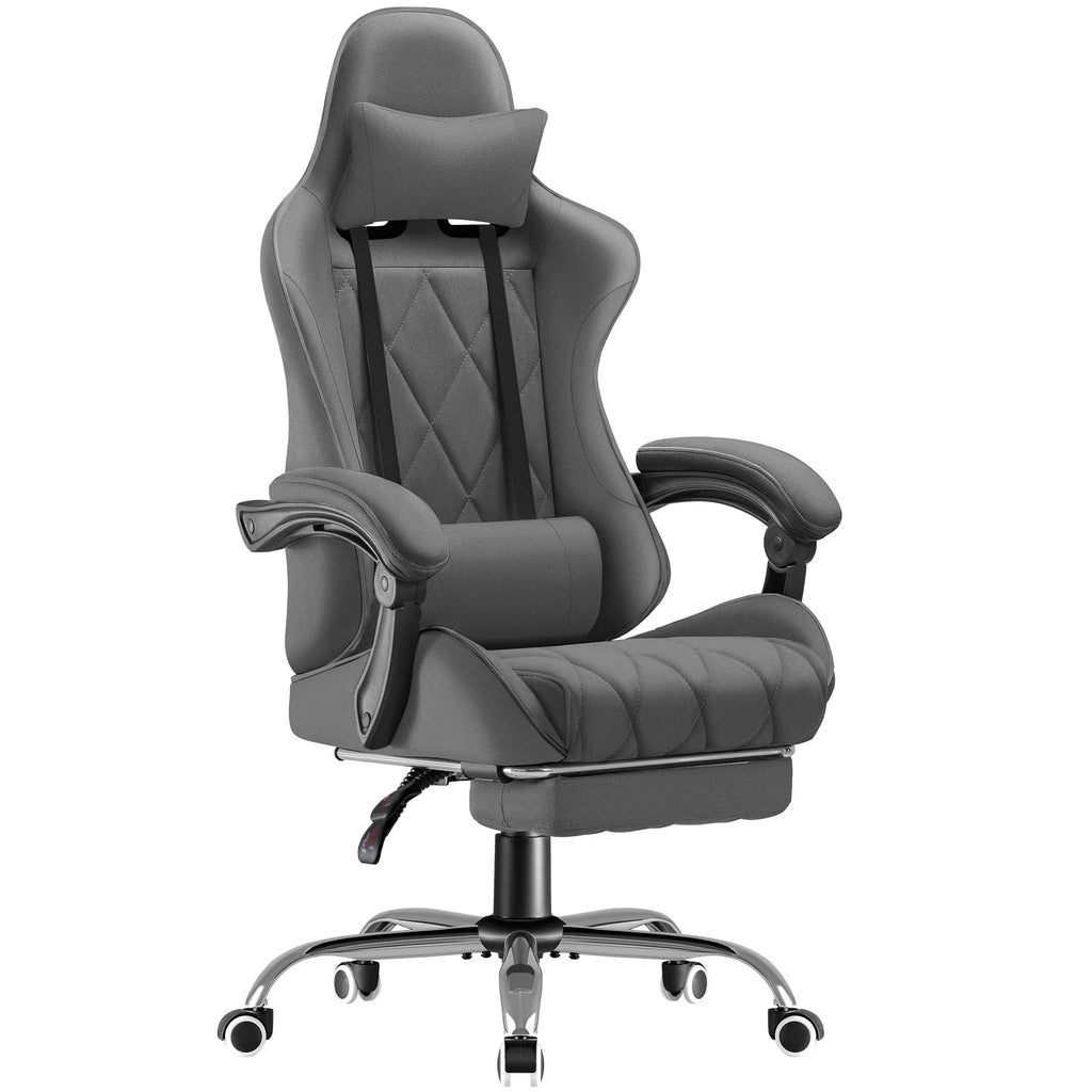 Homall Gaming Chair Fabric Computer Chair Massage Game Chair Cloth Office Chair with Headrest, Lumbar Support & Footrest,Gray
