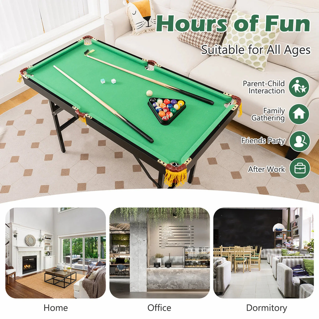 Costway 47" Folding Billiard Table Pool Game Table for Kids w/ Cues & Chalk & Brush