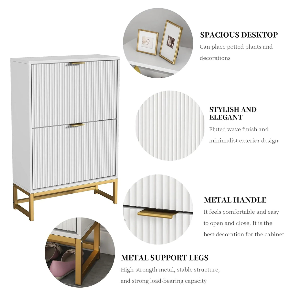 Oubayajia Modern Shoe Storage Cabinet, Wood Shoe Rack Organizer with 2 Flip Drawers, Freestanding Narrow Shoe Cabinet for Entryway Hallway, Natural