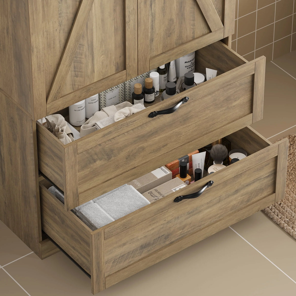 Homfa 70.3"H Bathroom Storage Cabinet, Farmhouse Linen Storage Cabinet with 2 Drawers, White
