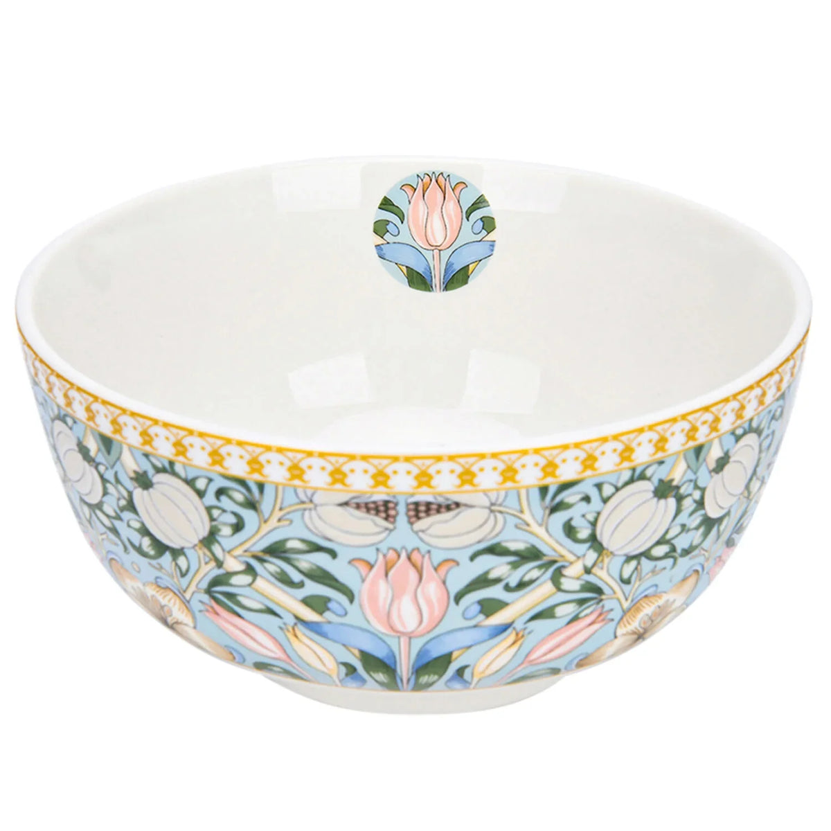 STP GOODS Melodie de Fleurs Bone China Dinnerware Set of 24 Service for 6 24-Piece Dish Set of Plates and Bowls, Blue Gold White