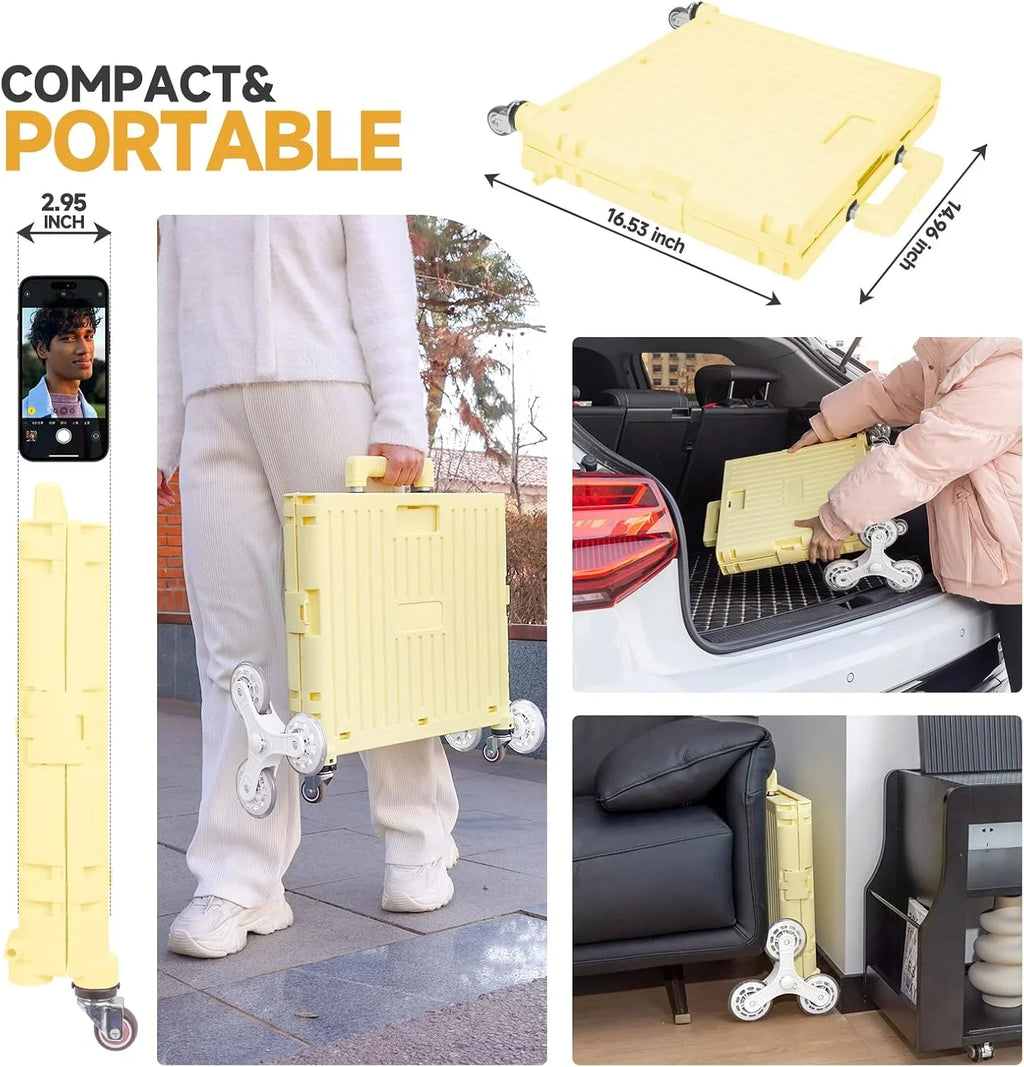 Collapsible Rolling Crate for Stair Climbing: Rolling Cart for Shopping Teacher Laundry (Milky White)