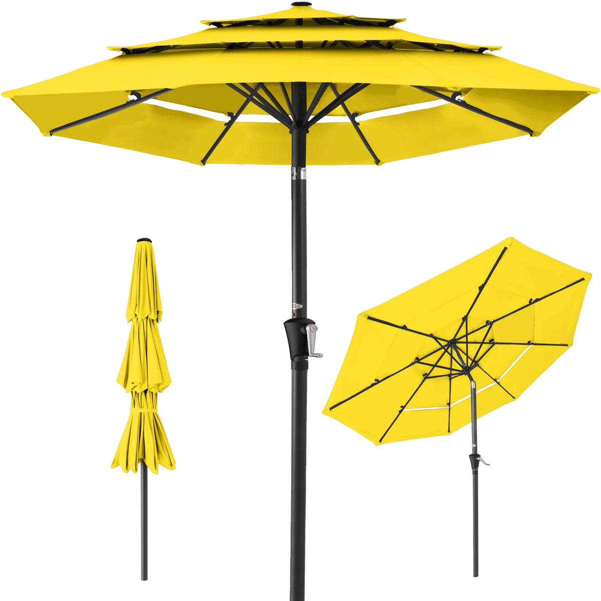 Best Choice Products 10ft 3-Tier Patio Umbrella, Market Sun Shade w/ Tilt Adjustment, Easy Crank - Red
