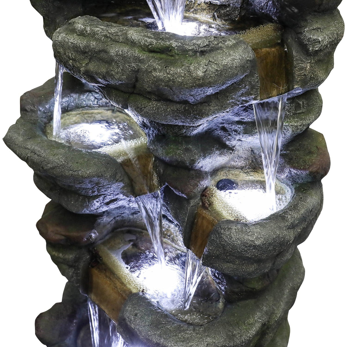 51" H Outdoor Water Fountain - 7-Tiers Rock Waterfall Fountain with LED Lights for Home Garden Decor
