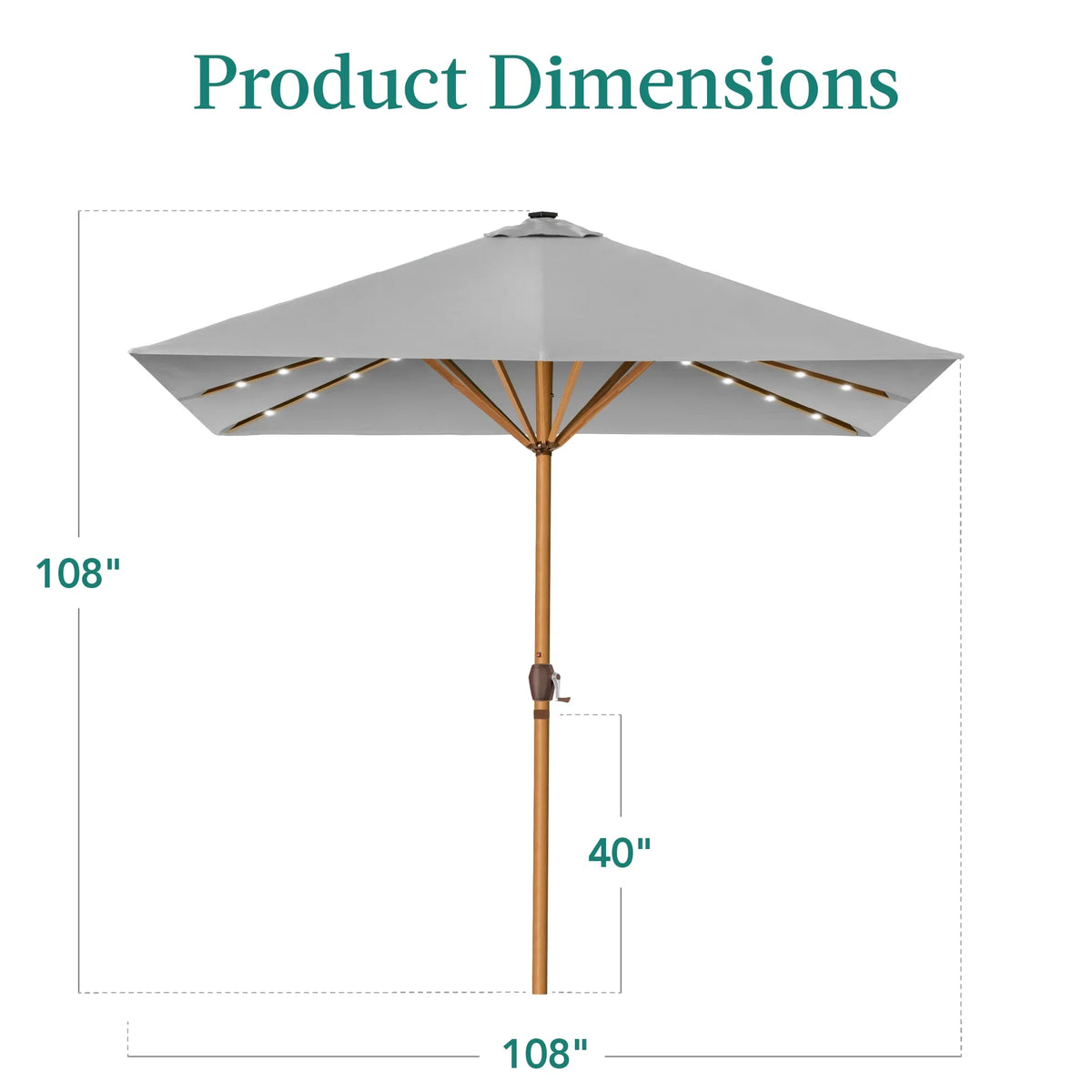 Best Choice Products 9ft Deep Square Solar LED Lighted Patio Umbrella w/ Woodgrain Pattern, UV-Resistant - Black