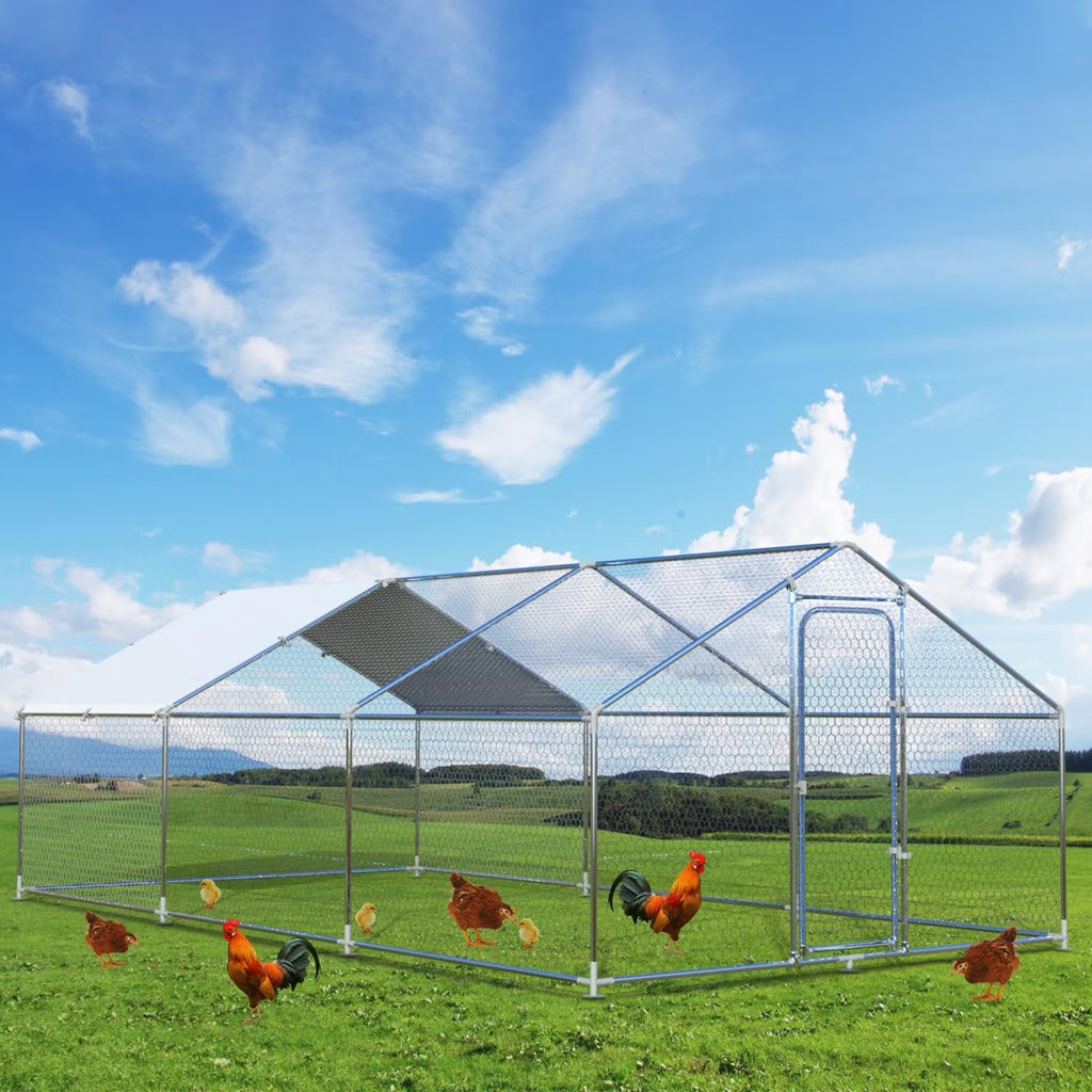 Large Metal Chicken Coop Chicken Run,Chicken Pen with Water-Resident and Anti-UV Cover,Duck Rabbit House Outdoor(10" W x 13" L x 6.5" H)