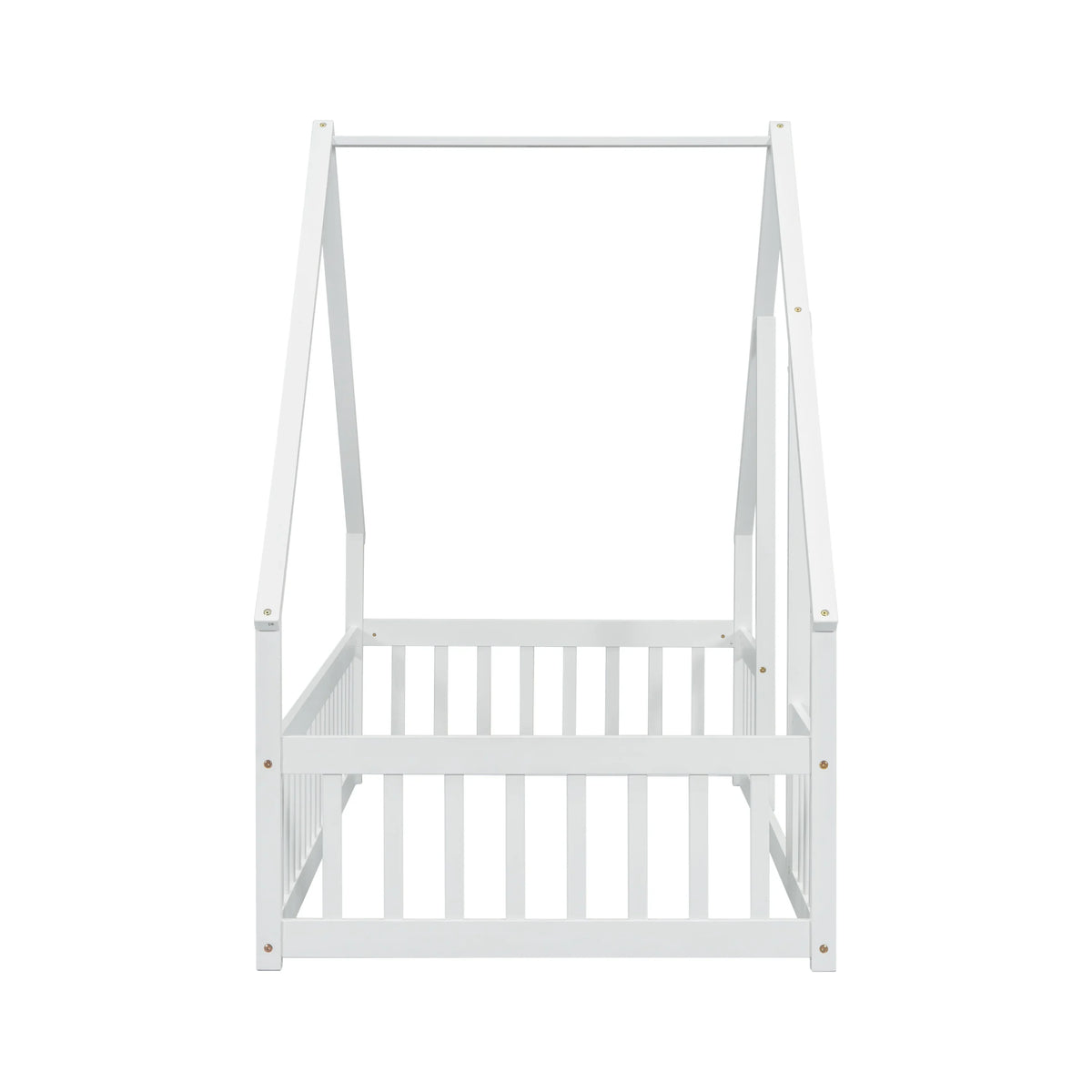 Bellemave Twin Size Floor Bed Frame, Wooden House Bed Twin Size with Fence, Montessori Bed with Guardrails for Bedroom (White)