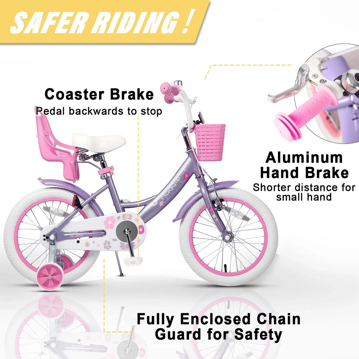 Glerc Maggie 12 inch Kids Girls Bike for Ages 2-4 Years Child, Peach
