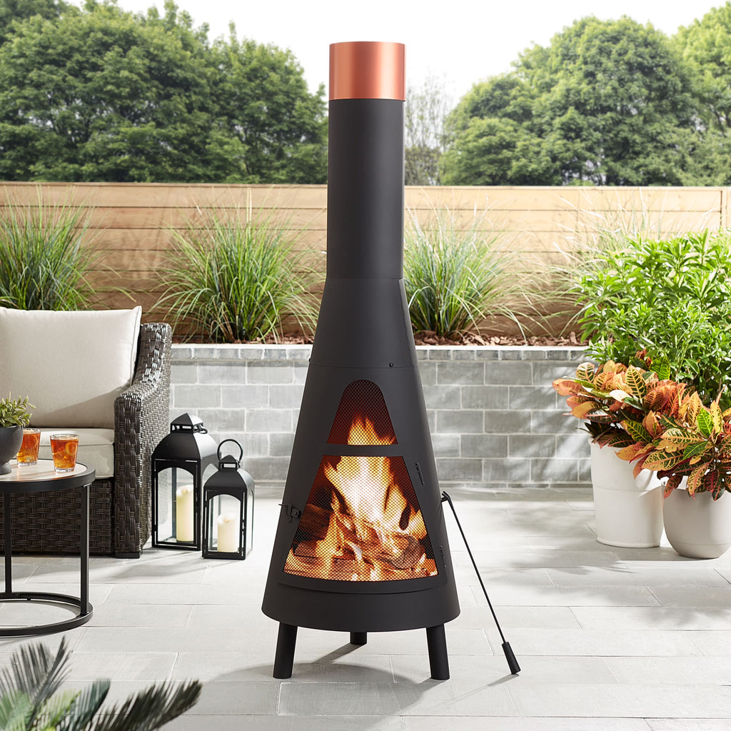 Mainstays 67�?Tall Round Powder-Coated-Black Finish Steel Wood Burning Chiminea