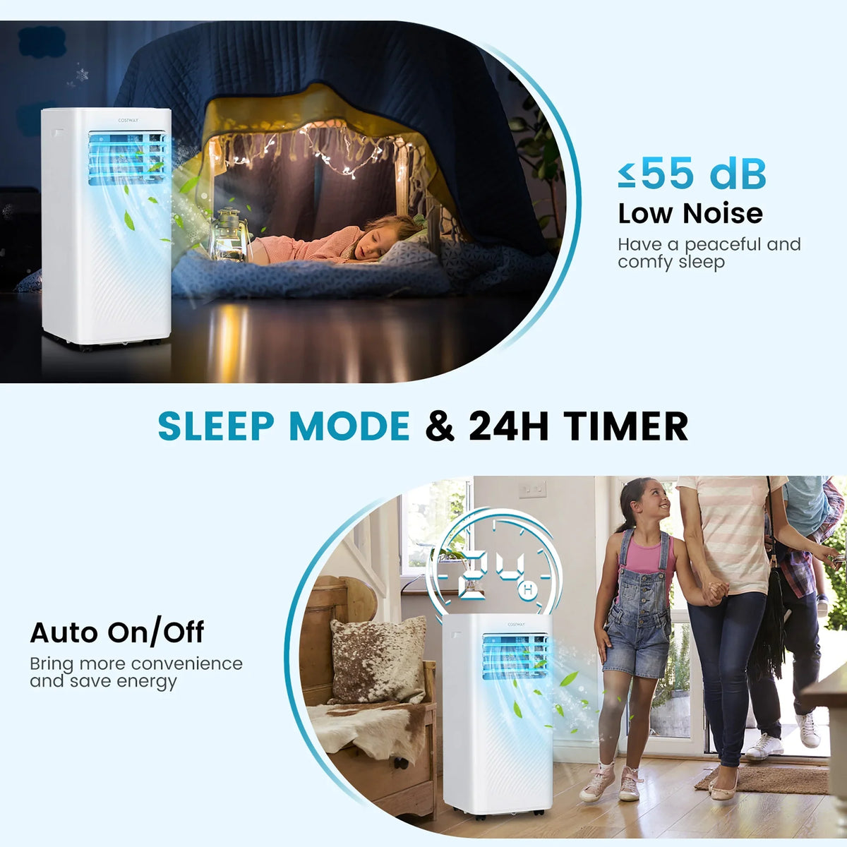 Costway 5000 BTU (8000 BTU ASHRAE) Portable Air Conditioner 4-in-1 AC Unit with Cool Fan Dehum Sleep Mode