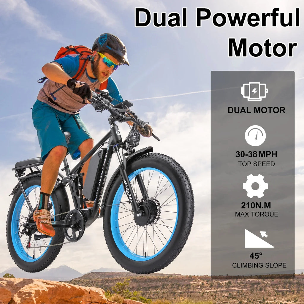 KAIJIELAISI Electric Bike for Adults,AWD Ebikes Dual Motor Peak 6000W, 26'' Fat Tire bikes with 52V 26AH Battery Hydraulic Brake. Electric Bicycle, 7 Speed Mountain EBike UL 2849.
