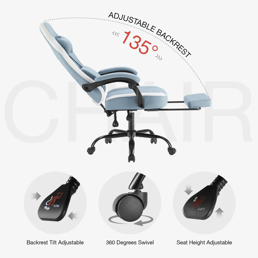 MCQ Ergonomic Swivel Gaming Chair with Headrest Lumbar Support for Home Office, Black and Grey