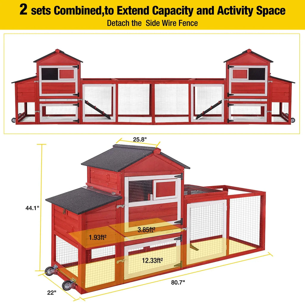 Aivituvin Mobile Chicken Coop with Wheels & Nesting Box for Outdoor, Expandable Wood Chicken House with Leakproof Pull-Out Tray and UV-Resistant Roof Panel, Gray