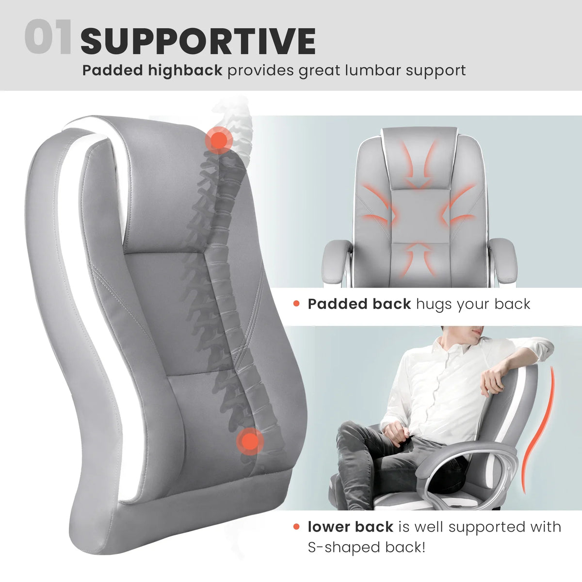 NEO CHAIR Home Office Chair, Heavy Duty Leather Office Chair, Ergonomic High Back Cushion Lumbar Back Support, Computer Desk Executive Chair for Work, 8 Hours Comfort, Jet Black