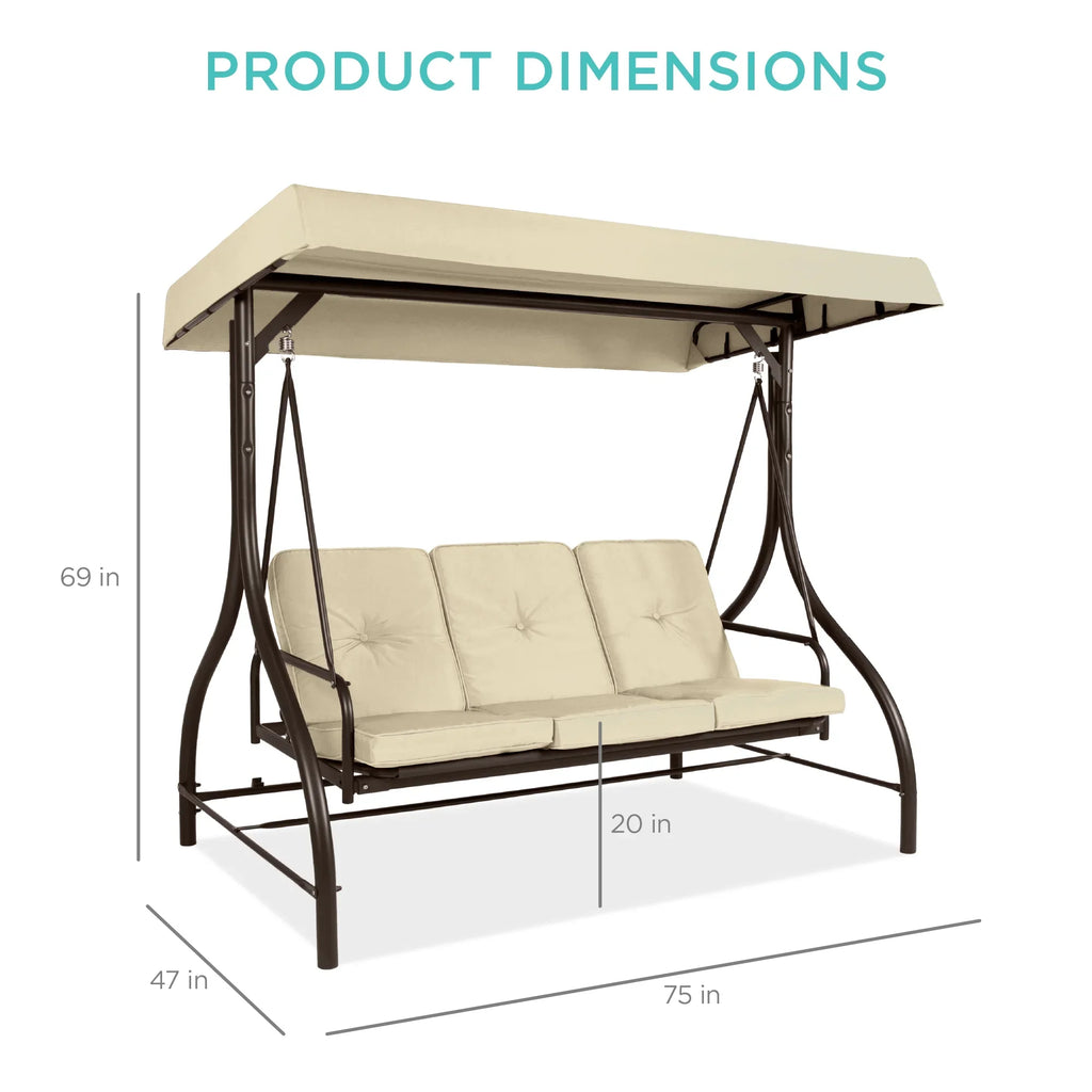 Best Choice Products 3-Seat Outdoor Converting Canopy Swing Glider Patio Hammock w/ Removable Cushions - Burgundy