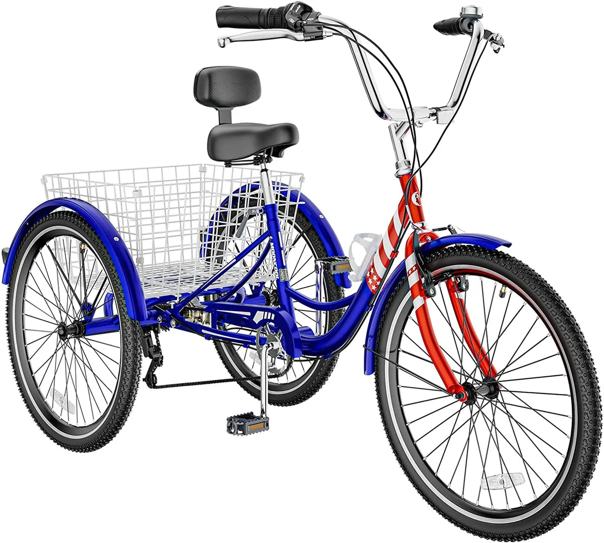 MOONCOOL Adult Tricycles with Rear Basket & Inflator, 24 26 inch 7 Speed 3 Wheel Bikes, Three-Wheeled Bicycles Adult Trike with Backrest for Seniors, Women, Men