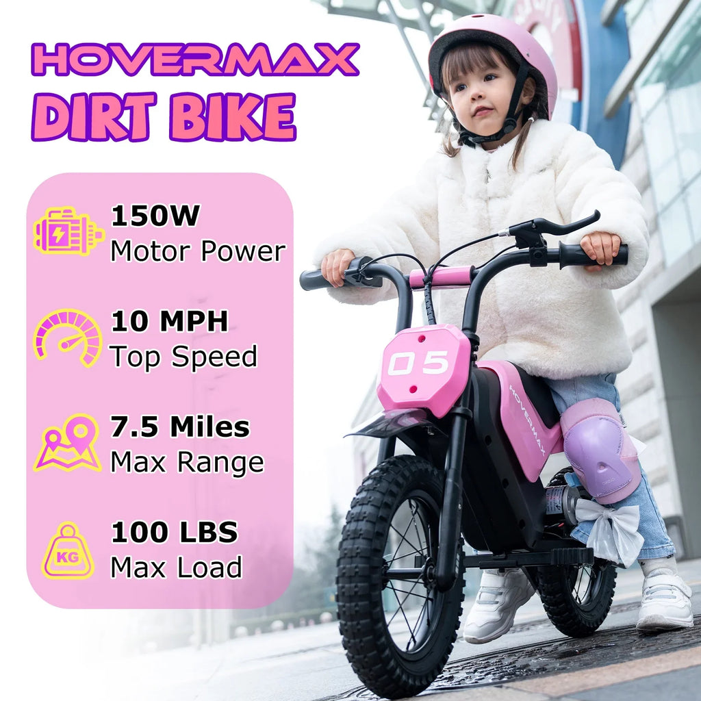 HOVERMAX Electric Dirt Bike, 150W Electric Motorcycle 10MPH Max Speed, Ride On Toys motocross for Kids