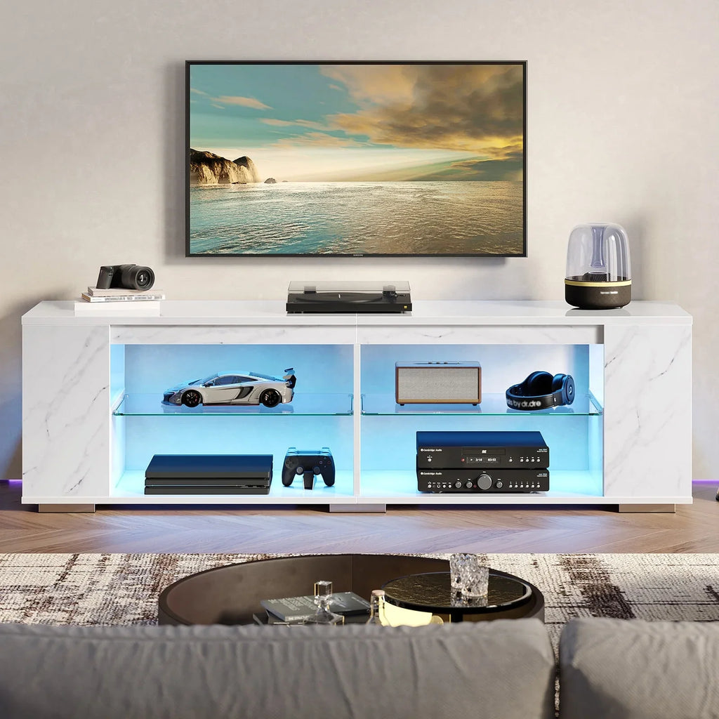 Pinmoco 47'' TV Stand for TVs up to 55", Gaming Entertainment Center with LED Lights, Black