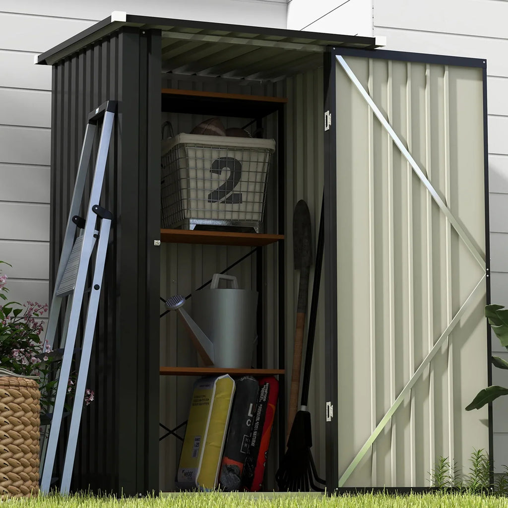 Patiowell 3"3FT Metal Outdoor Storage Shed with Sloping Roof and Single Lockable Door, Black