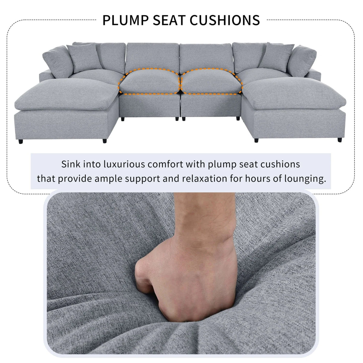 Harper & Bright Designs Convertible Modular Sectional Sofa with 2 Removable Ottomans & Pillows, Large U Shape Cloud Couch with Reversible Chaise for Living Room, Grey