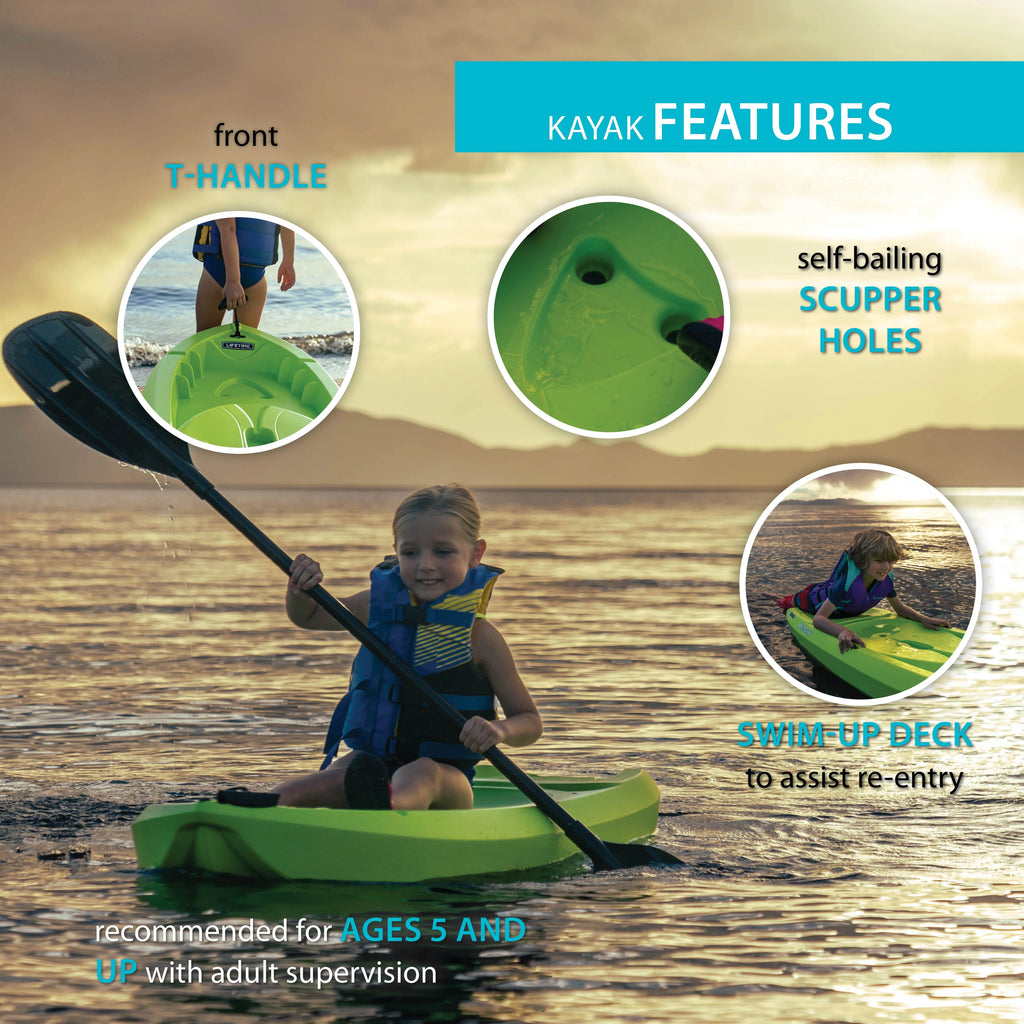 Lifetime Relay 65 in. Sit-on-Top 100 lb. Weight Capacity Youth Kayak, Chartreuse (91323)