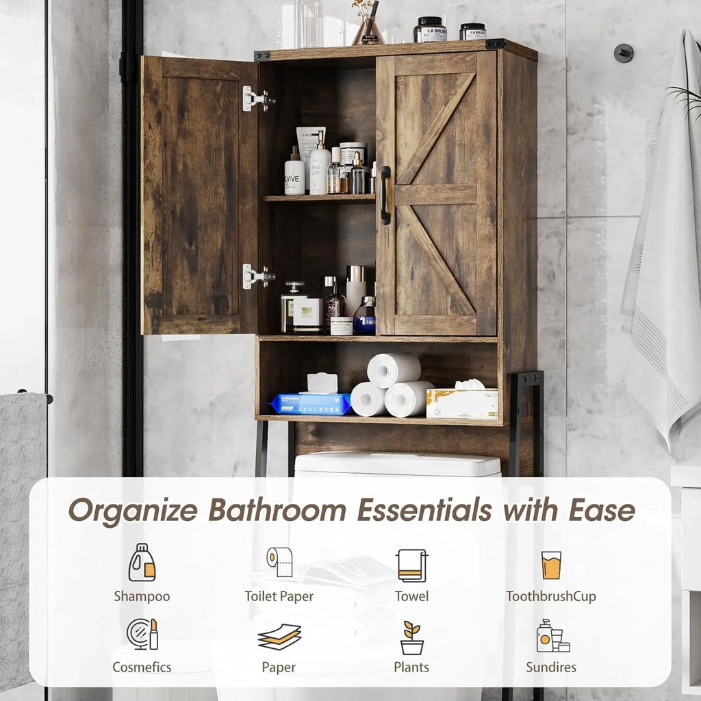 Vabches Over The Toilet Storage Cabinet, 68" H Farmhouse Freestanding Bathroom Storage Organizer with Double Doors & Storage Shelves