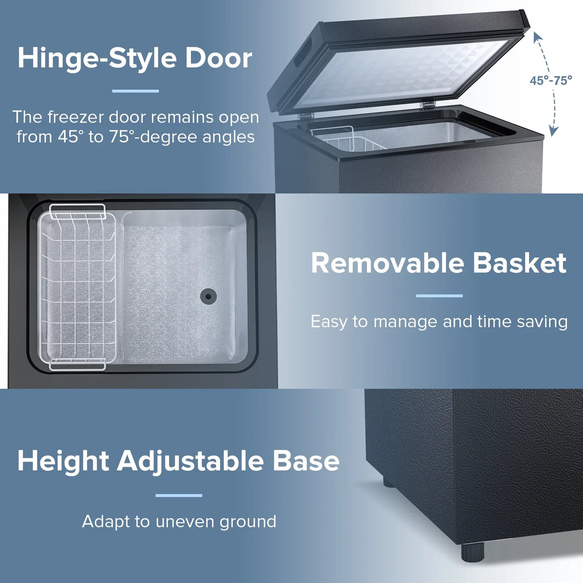 Auseo Mini Freezer Chest 3.5 cu ft, Black Deep Freezer & Side Handle, Compact Freezer with 7 Gear Adjustable Temperature, Removable Storage Basket*2, Energy Saving