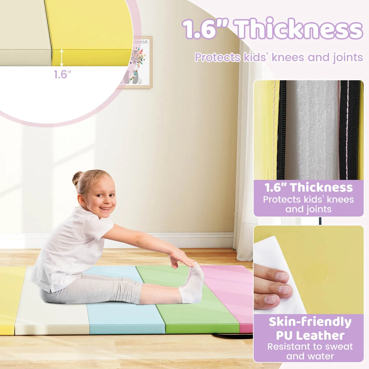Costway Tri-Folding Gymnastics Mat 6' x 4' Tumbling Mat with Carrying Handles